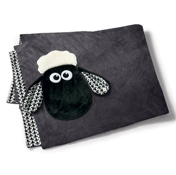 Nici 40142 Plüschdecke Shaun Das Schaf +Kopf Allover Schwarz / Weiß 175 X 140cm